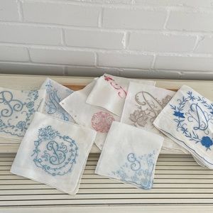vintage antique hand embroidered initial womens ladies handkerchief